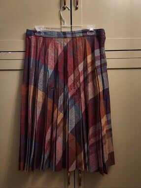 Vintage Pleated Multi-Color Plaid Wool Skirt